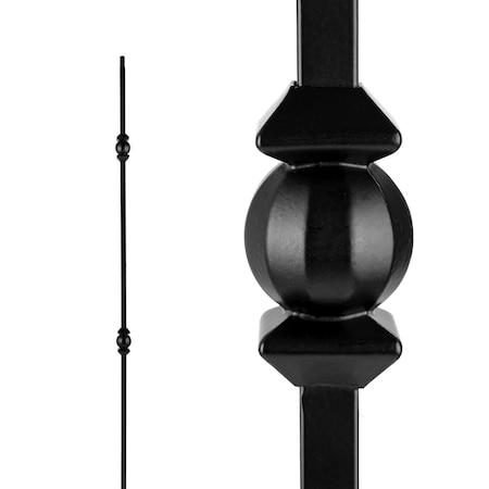 Nuvo Iron in Square x 44in Long Black Steel Interior Balusters - Double Ball and Sphere, 12PK SQI2BS-12MP